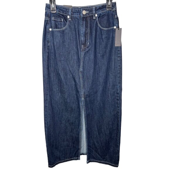 Blank NYC Womens High Waist Denim Dark Blue Maxi Skirt Size 26 - Picture 2 of 14